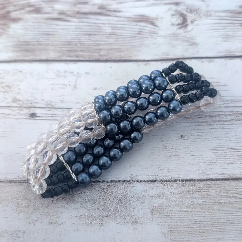 Vintage Stretch Bracelet Three Row Blue, Black, Frosted